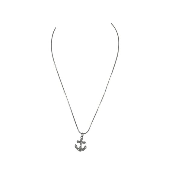 Anchor Pendant Necklace With Rhinestones On Silver-Tone Chain - Picture 5 of 7